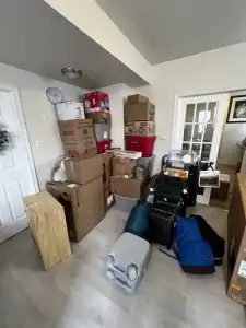 Household items organized and prepared for moving day